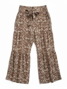 Stitch & Feather Wide Leg Palazzo Tropical Pants in Taupe Brown / Off White